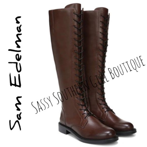 🆕⭐Sam Edelman leather brown lace up tall boots - Picture 1 of 16